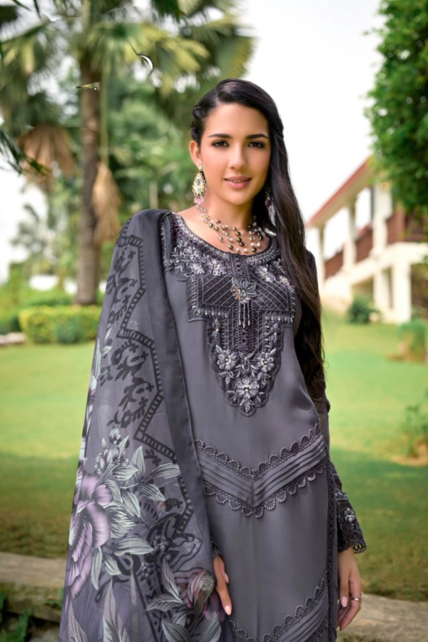 Charcoal Grey Luxe Embroidered 3-Piece Pakistani Suit - Image 3