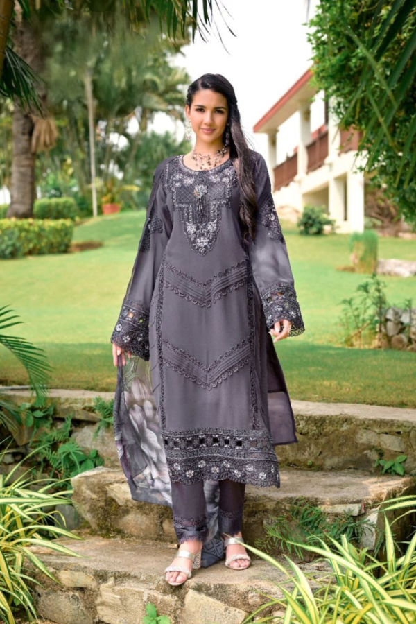 Charcoal Grey Luxe Embroidered 3-Piece Pakistani Suit - Image 2
