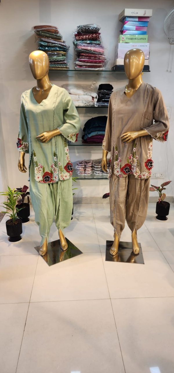 Coord Set with Tulip Pants – Olive Green & Earth Brown - Image 3