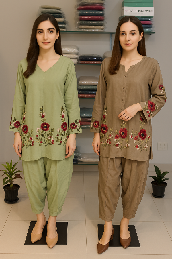 Coord Set with Tulip Pants – Olive Green & Earth Brown