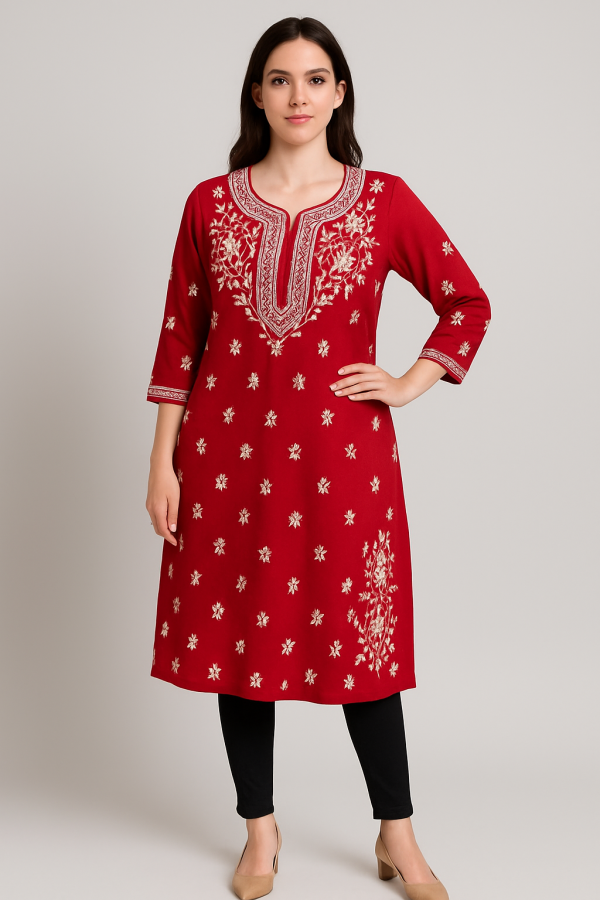 Elegant Beige Chikankari Long Kurti – Grace in Every Thread - Image 2