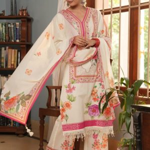 A vibrant yellow and ivory palazzo set with floral embroidery and matching dupatta.