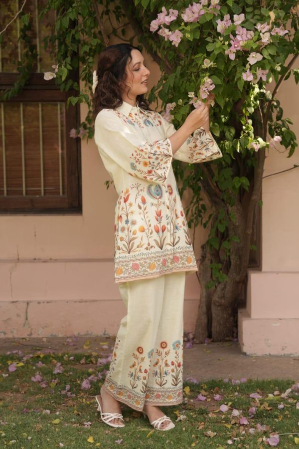 Botanical Bliss – Cream Floral Embroidered Co-ord Set - Image 2
