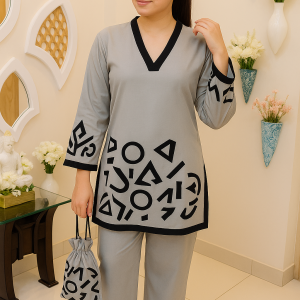Embroidered Kurta Set with Abstract Black Detailing