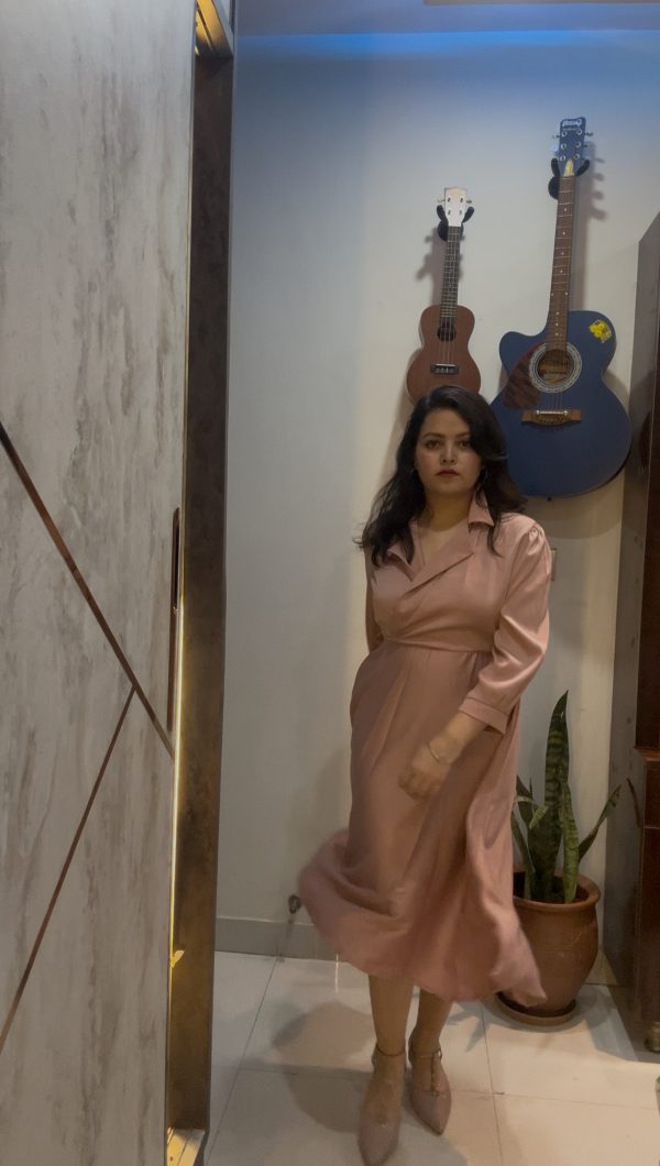 Blush Rose Wrap Midi Dress – Luxe Satin Finish - Image 5