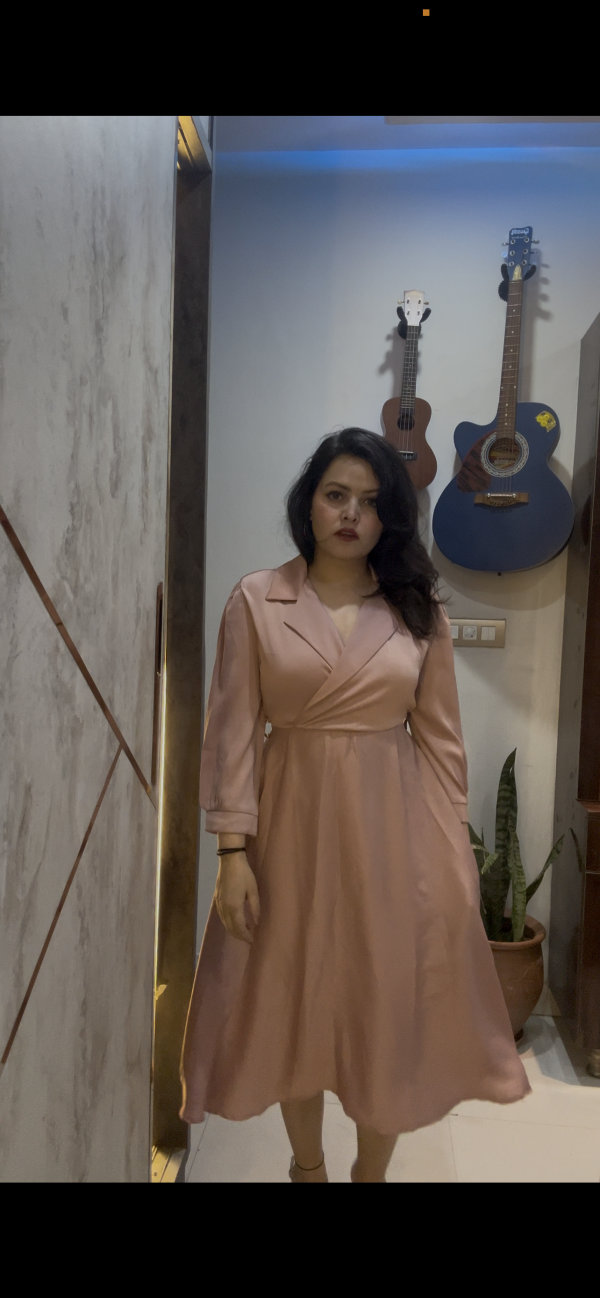 Blush Rose Wrap Midi Dress – Luxe Satin Finish - Image 4