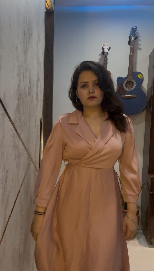 Blush Rose Wrap Midi Dress – Luxe Satin Finish