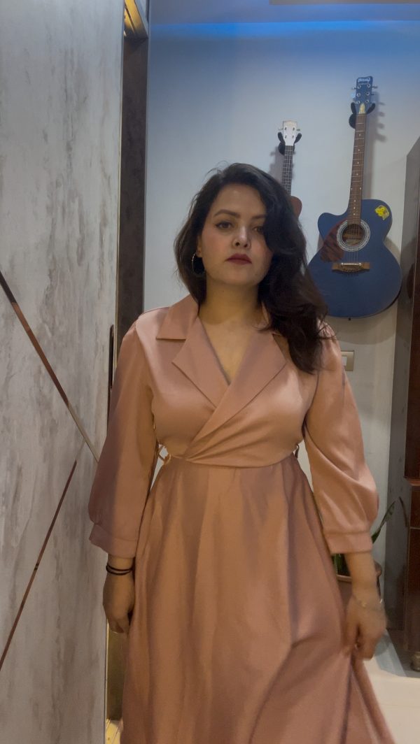 Blush Rose Wrap Midi Dress – Luxe Satin Finish - Image 2