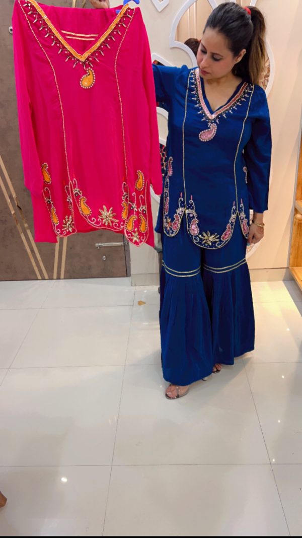 Embroidered Kurta & Sharara Set with Paisley Motifs