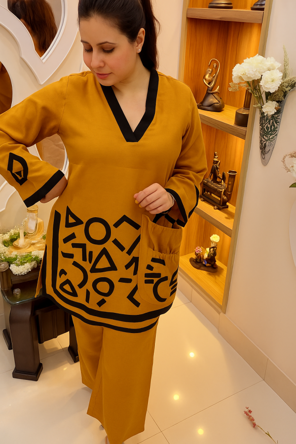 Embroidered Kurta Set with Abstract Black Detailing - Image 4